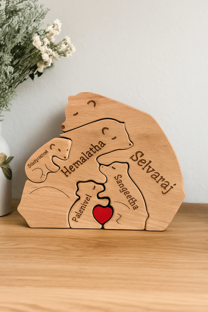 Personalised Natural Wood Family Name Bear